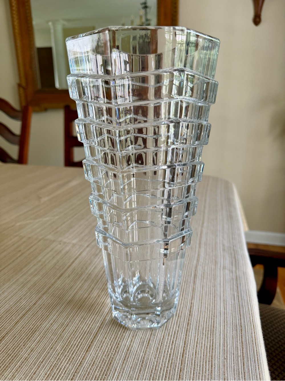 Mikasa Clear Stacked Geometric “Argon” Crystal Vase 12” tall